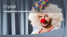  Presentation with curtain - Amazing PPT layouts having funny clown in humorous concept against curtain backdrop and a ocean colored foreground