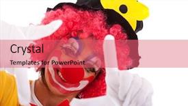  Presentation with chinese calligraphy framing - Slide deck with funny clown peeking between his fingers hand framing background and a coral colored foreground