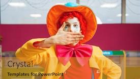  Presentation with facial - Amazing slide set having funny-clown-shows-tricks backdrop and a gold colored foreground