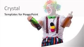  Presentation with clown - Presentation design consisting of funny-clown-with-a-bottle background and a white colored foreground