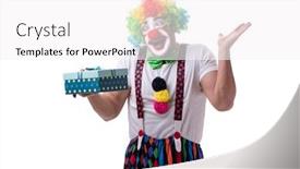  Presentation with clown - PPT theme having funny clown with a gift present box isolated on white background background and a white colored foreground