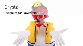  Presentation with business intelligence white robotic arm - Audience pleasing slides consisting of funny clown with arms open isolated on white backdrop and a white colored foreground