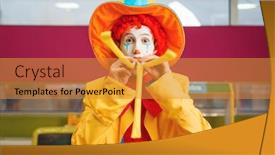  Presentation with makeup - Audience pleasing PPT theme consisting of funny-clown-with-makeup-blows backdrop and a gold colored foreground