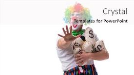  Presentation with clown - Beautiful PPT theme featuring funny clown with money sacks bags isolated on white background backdrop and a white colored foreground