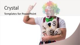  Presentation with clown - PPT theme consisting of funny clown with money sacks background and a  colored foreground