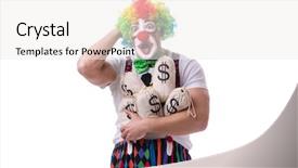  Presentation with money bag sysmbol - Cool new slides with funny clown with money sacks backdrop and a  colored foreground