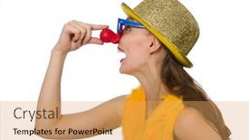  Presentation with clown - PPT theme featuring funny-clown-woman-isolated background and a yellow colored foreground