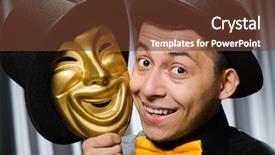  Presentation with mask - Cool new slide set with funny concept with theatrical mask backdrop and a tawny brown colored foreground
