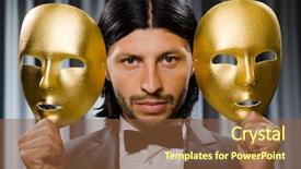  Presentation with mask - Colorful PPT layouts enhanced with funny concept with theatrical mask backdrop and a tawny brown colored foreground