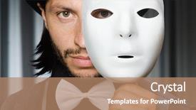  Presentation with funny - Cool new slide set with funny concept with theatrical mask backdrop and a coral colored foreground