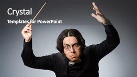  Presentation with conductor - Audience pleasing presentation design consisting of funny conductor in musical concept backdrop and a dark gray colored foreground