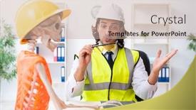  Presentation with funny construction - Cool new PPT theme with funny-construction-business-meeting backdrop and a soft green colored foreground