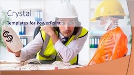  Presentation with funny construction - Cool new presentation theme with funny-construction-business-meeting backdrop and a sky blue colored foreground