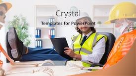  Presentation with skeletons - Theme consisting of funny-construction-business-meeting background and a light gray colored foreground