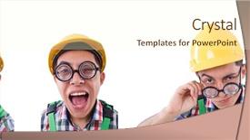  Presentation with funny construction - Beautiful presentation design featuring funny construction worker isolated backdrop and a cream colored foreground