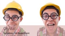  Presentation with funny construction - Beautiful PPT theme featuring funny construction worker isolated on white backdrop and a coral colored foreground