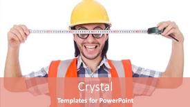  Presentation with tape - Beautiful theme featuring funny-constructon-worker-with-tape backdrop and a coral colored foreground