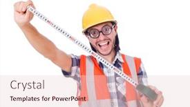  Presentation with tape - Beautiful slide set featuring funny-constructon-worker-with-tape backdrop and a lemonade colored foreground