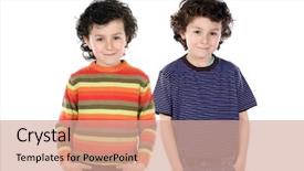  Presentation with funny - Presentation theme consisting of funny couple of children twin background and a coral colored foreground