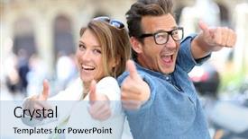  Presentation with funny - PPT theme enhanced with funny couple showing thumbs up to camera background and a light blue colored foreground