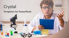  Presentation with chemist - Theme with funny crazy chemist doing experiments background and a lemonade colored foreground