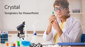  Presentation with tests - Audience pleasing PPT theme consisting of funny crazy chemist doing experiments backdrop and a light gray colored foreground