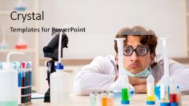  Presentation with tests - PPT theme with funny crazy chemist doing experiments background and a lemonade colored foreground