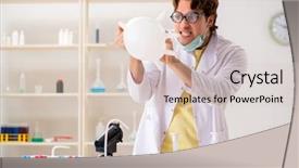  Presentation with tests - PPT theme featuring funny crazy chemist doing experiments background and a lemonade colored foreground