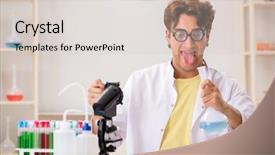  Presentation with chemist - Colorful slide set enhanced with funny crazy chemist doing experiments backdrop and a lemonade colored foreground