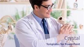  Presentation with funny animal - Cool new PPT layouts with funny crazy professor studying animal skeletons backdrop and a sky blue colored foreground