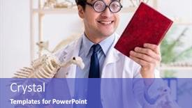  Presentation with funny animal - Theme enhanced with funny-crazy-professor-studying-animal background and a cobalt blue colored foreground