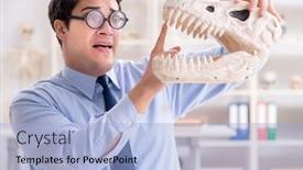  Presentation with dinosaur - Theme having funny-crazy-professor-studying-dinosaur background and a light blue colored foreground