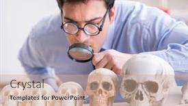  Presentation with professor - Beautiful slide deck featuring funny crazy professor studying human skeleton backdrop and a soft green colored foreground