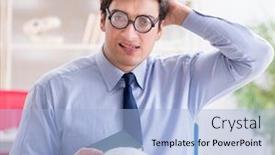  Presentation with professor - Amazing presentation design having funny-crazy-professor-studying-human backdrop and a light blue colored foreground