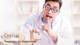  Presentation with funny animal - Cool new PPT theme with funny-crazy-student-doctor-studying backdrop and a lemonade colored foreground