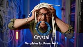  Presentation with wires - Presentation theme having funny-crazy-system-administrator background and a navy blue colored foreground