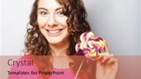  Presentation with lollipop - Amazing PPT theme having funny-curly-woman-holding backdrop and a red colored foreground