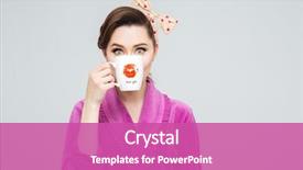 Presentation with tea cup - Slide deck with funny cute young housewife hiding background and a coral colored foreground