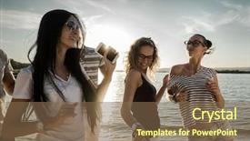  Presentation with sunset beach - Colorful PPT layouts enhanced with funny dance on the beach backdrop and a violet colored foreground