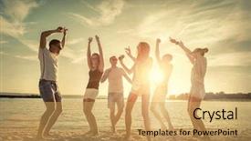  Presentation with dance for kids - Slide deck featuring funny dance on the beach background and a yellow colored foreground