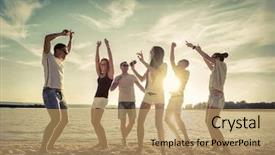  Presentation with sunset beach - Theme having funny dance on the beach background and a coral colored foreground