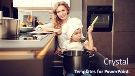  Presentation with family healthy eating - Audience pleasing presentation theme consisting of funny-daughter-and-her-mother backdrop and a wine colored foreground