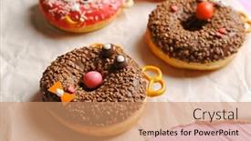  Presentation with donuts - PPT theme enhanced with funny-decorated-donuts-on-table background and a coral colored foreground