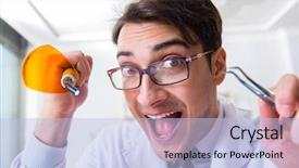  Presentation with medical concept - Presentation theme featuring funny dentist with curing light background and a  colored foreground
