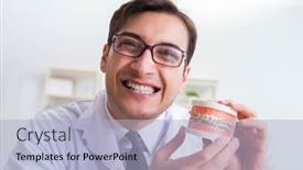  Presentation with teeth - Slide set enhanced with funny-dentist-with-teeth-model background and a light blue colored foreground