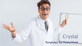  Presentation with hospital - Slide deck featuring funny doctor scientist making presentation in hospital background and a sky blue colored foreground