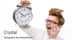  Presentation with alarm - Slide deck featuring funny doctor with alarm clock background and a  colored foreground