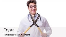  Presentation with funny - Slides with funny doctor with shears isolated background and a white colored foreground