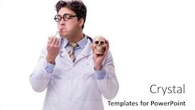  Presentation with skull - Amazing presentation design having funny doctor with skull isolated on white backdrop and a white colored foreground