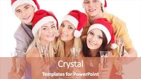  Presentation with hat - Beautiful presentation featuring funny drinking christmas - group young people in santa backdrop and a coral colored foreground